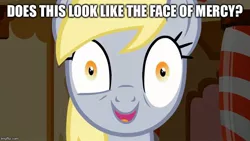 Size: 720x405 | Tagged: safe, artist:mysteryben, derpibooru import, edit, edited screencap, screencap, derpy hooves, pegasus, pony, epic rage time, face of mercy, female, image macro, mare, meme, solo, underp