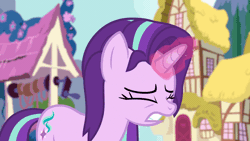 Size: 902x508 | Tagged: safe, derpibooru import, screencap, starlight glimmer, pony, unicorn, all bottled up, animated, exhausted, female, gif, glowing horn, loop, mare, solo