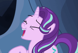 Size: 747x508 | Tagged: safe, derpibooru import, screencap, starlight glimmer, changeling, pony, celestial advice, animated, disguise, disguised changeling, fake starlight glimmer, gif, laughing, loop, solo