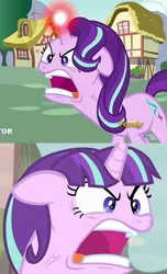 Size: 328x540 | Tagged: safe, derpibooru import, screencap, starlight glimmer, pony, all bottled up, the cutie map, angry, comparison, cropped, cross-popping veins, discovery family logo, faic, quiet, ragelight glimmer, s5 starlight, solo