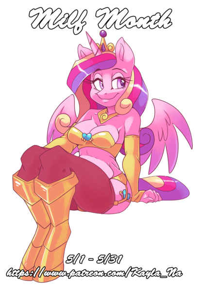 Size: 1385x2000 | Tagged: alicorn, anthro, artist:bluntwhiskey, breasts, cleavage, clothes, derpibooru import, female, milf, princess cadance, simple background, smiling, solo, solo female, suggestive, transparent background, unguligrade anthro