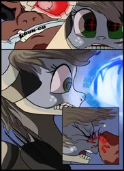 Size: 2400x3300 | Tagged: artist:aaronmk, blood, boop, comic, comic:it has to be this way, crossover, derpibooru import, fallout equestria, metal gear, metal gear rising, oc, oc:littlepip, oc:red eye, pain star, raiden, semi-grimdark, senator armstrong, sword, weapon