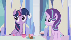 Size: 864x484 | Tagged: safe, artist:forgalorga, derpibooru import, starlight glimmer, twilight sparkle, twilight sparkle (alicorn), alicorn, pony, alicornified, animated, gif, middle feather, middle finger, race swap, something about the princesses, stare, starlicorn, vulgar, wing gesture, wing hands, xk-class end-of-the-world scenario, youtube link