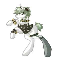 Size: 3537x3785 | Tagged: safe, artist:amazing-artsong, derpibooru import, oc, oc:avira, unofficial characters only, earth pony, pony, choker, clothes, female, garter, high res, mare, rearing, shirt, simple background, solo, spiked choker, spiked wristband, stockings, thigh highs, transparent background, wristband