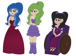 Size: 2074x1537 | Tagged: safe, artist:sketchydesign78, derpibooru import, oc, oc:graceful stroke, oc:melody shine, oc:sketchy design, unofficial characters only, equestria girls, alternate hairstyle, armband, blushing, bracelet, clothes, cute, dress, ear piercing, earring, friendship, jewelry, necklace, pearl necklace, piercing, ponytail, ponytails, prom, shy, simple background, transparent background, vector, wheelchair