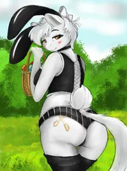 Size: 1219x1646 | Tagged: anthro, artist:anonipony, artist:hippik, basket, breasts, bunny ears, clothes, derpibooru import, easter, easter basket, easter bunny, easter egg, female, lingerie, looking at you, oc, oc:noni, panties, sketch, suggestive, underwear, unofficial characters only