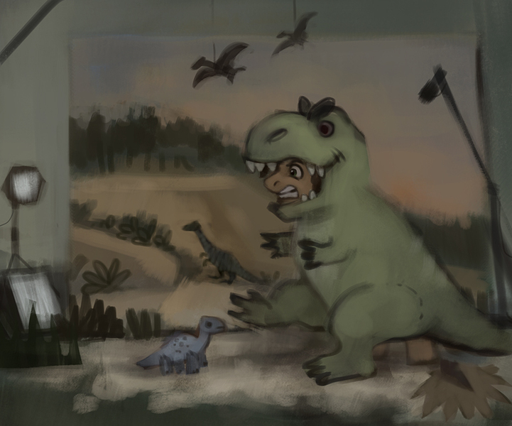 Size: 800x666 | Tagged: artist:exclusionzone, derpibooru import, dinosaur, microphone, pterodactyl, safe, tabun art-battle, tyrannosaurus rex