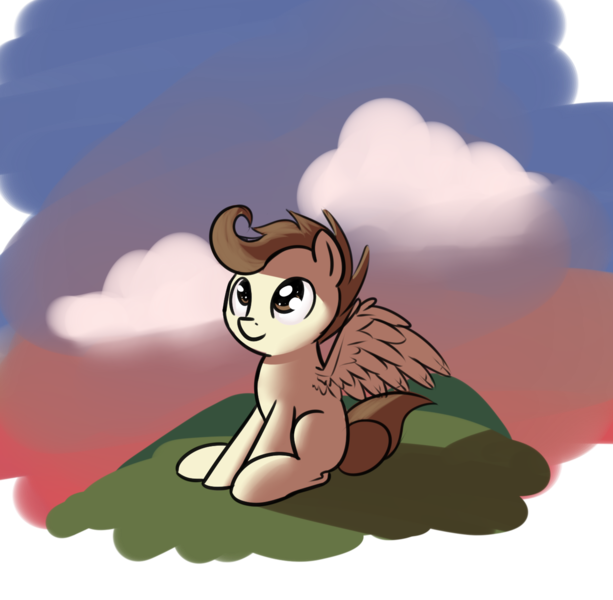 Size: 1280x1253 | Tagged: safe, artist:neuro, derpibooru import, pound cake, pegasus, pony, colt, cute, male, older, sitting, solo, spread wings, sunset, wings