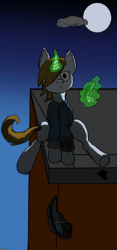 Size: 768x1641 | Tagged: safe, artist:grimdark-lindy, derpibooru import, oc, oc:littlepip, unofficial characters only, pony, unicorn, fallout equestria, fanfic, animated, clothes, fallout, fanfic art, female, gif, glowing horn, gun, handgun, horn, implied death, little macintosh, magic, mare, night, pipbuck, pistol, revolver, solo, suicide, telekinesis, vault suit, weapon