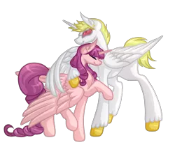 Size: 5000x4217 | Tagged: safe, artist:amazing-artsong, derpibooru import, oc, oc:dawning love, pony, unicorn, absurd resolution, crossover, donquixote doflamingo, female, hug, male, mare, one piece, simple background, stallion, transparent background, winghug