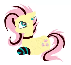 Size: 1280x1163 | Tagged: safe, artist:madikatfangirl, color edit, derpibooru import, edit, editor:anonymous, fluttershy, pegasus, pony, 4chan, choker, clothes, colored, drawthread, ear piercing, earring, female, gloves, jewelry, mare, piercing, prone, punk, socks, solo, striped socks