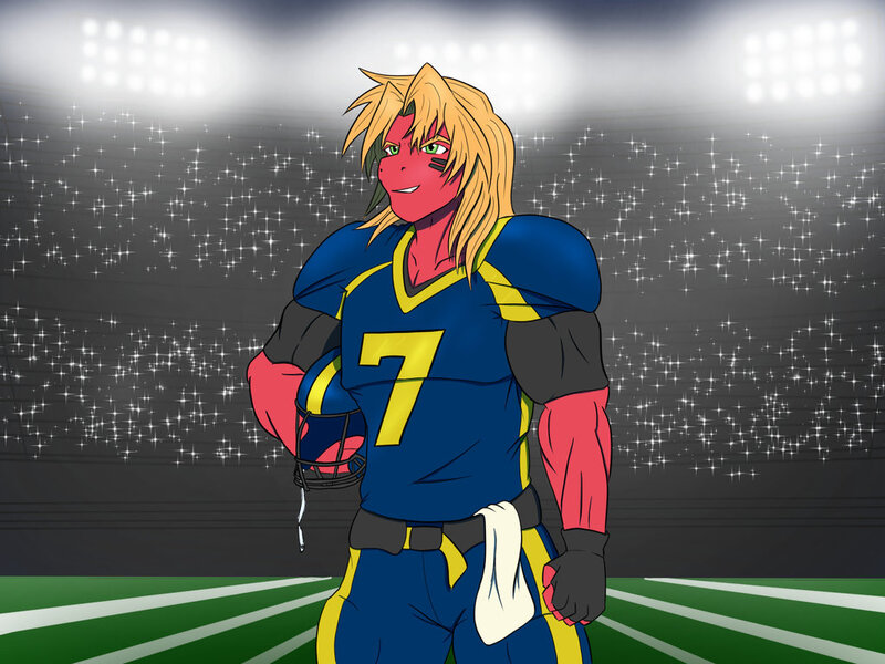 Size: 1024x768 | Tagged: safe, artist:nwinter3, derpibooru import, big macintosh, anthro, earth pony, american football, football helmet, football stadium, helmet, male, smiling, solo focus, stallion, standing