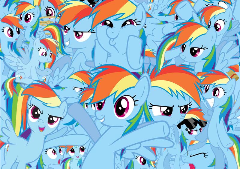 Size: 1754x1240 | Tagged: safe, artist:pegasisterinaction, derpibooru import, rainbow dash, pegasus, pony, blue, collage, cute, cyan, dashabetes, dashface, dashstorm, emotions, female, filly, filly rainbow dash, multeity, smiling, so awesome, so much pony, sunglasses, vector