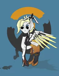 Size: 3326x4320 | Tagged: safe, artist:cloudyskieswrites, derpibooru import, ponified, pony, absurd resolution, artificial wings, augmented, female, mare, mechanical wing, mercy, overwatch, solo, wings