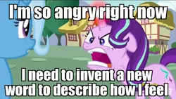 Size: 1280x720 | Tagged: safe, derpibooru import, edit, edited screencap, screencap, starlight glimmer, trixie, pony, unicorn, all bottled up, angry, female, glowing horn, image macro, mare, meme, ragelight glimmer, vein bulge