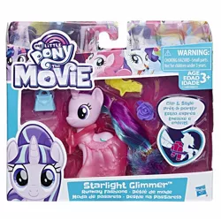 Size: 1500x1500 | Tagged: safe, derpibooru import, official, pinkie pie, rainbow dash, rarity, starlight glimmer, twilight sparkle, twilight sparkle (alicorn), alicorn, earth pony, pony, unicorn, my little pony: the movie, box, brushable, hasbro logo, irl, multilingual packaging, my little pony logo, photo, runway fashions, toy