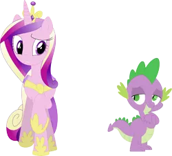 Size: 3590x3242 | Tagged: safe, artist:porygon2z, derpibooru import, princess cadance, spike, alicorn, dragon, pony, female, interspecies, male, shipping, simple background, spikedance, straight, transparent background, vector