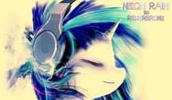 Size: 2500x1461 | Tagged: safe, artist:axauraroar, artist:lo-23, derpibooru import, vinyl scratch, pony, unicorn, album cover, headphones, solo