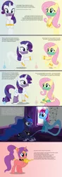 Size: 4096x11648 | Tagged: safe, artist:parclytaxel, derpibooru import, part of a set, fluttershy, princess luna, rarity, oc, oc:dream dancer, oc:parcly taxel, alicorn, genie, genie pony, pegasus, pony, unicorn, ain't never had friends like us, albumin flask, ask generous genie rarity, .svg available, absurd resolution, alicorn oc, armband, ask, bedroom, blinds, bottle, collar, comic, cremona-richmond configuration, female, floating, glowing horn, headband, horn ring, lamp, leg brace, looking down, looking up, magic, mare, math, pointing, ponytail, prone, raised hoof, rubbing, rules, saddle arabia, shantae, shantae (character), sitting, smiling, tail wrap, tumblr, vector, veil, whiteboard, window, wish