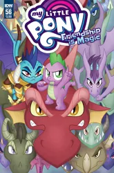 Size: 1054x1600 | Tagged: artist:agnesgarbowska, ballista, basil, cover, derpibooru import, dragon, dragoness, female, idw, princess ember, prominence, safe, spike, spoiler:comic, spoiler:comic56, wings over yakyakistan