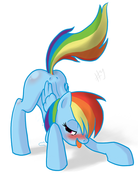 Size: 763x1024 | Tagged: artist:sharpy, derpibooru import, edit, face down ass up, female, iwtcird, missing cutie mark, questionable, rainbow dash, show accurate, solo, solo female, squirting