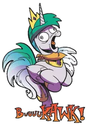 Size: 389x553 | Tagged: safe, artist:andypriceart, derpibooru import, edit, idw, princess celestia, chicken, pony, spoiler:comic, spoiler:comicff38, behaving like a chicken, hypnosis, hypnotized, majestic as fuck, sillestia, silly, silly pony