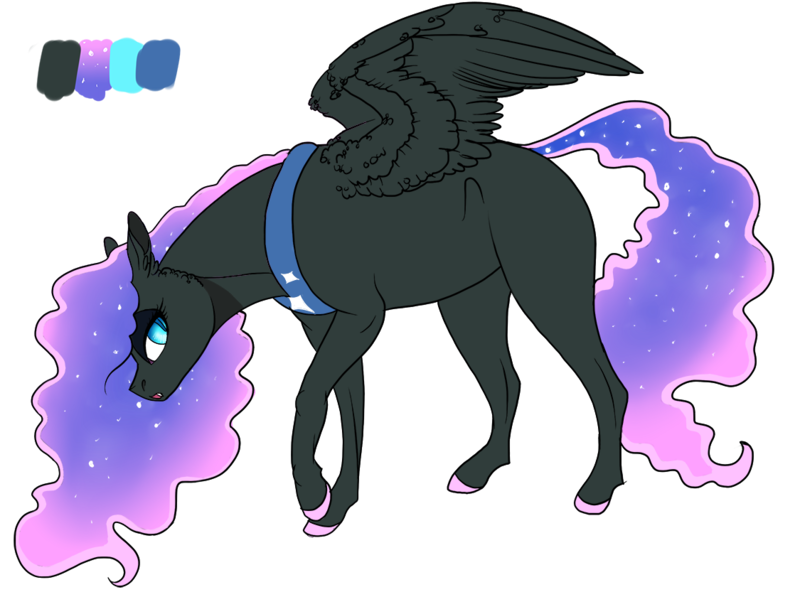 Size: 1125x833 | Tagged: safe, artist:bijutsuyoukai, derpibooru import, oc, oc:benevolence, unofficial characters only, pegasus, pony, colored hooves, ethereal mane, female, magical lesbian spawn, mare, offspring, parent:fluttershy, parent:nightmare moon, parents:nightmareshy, realistic horse legs, reference sheet, simple background, solo, starry mane, transparent background