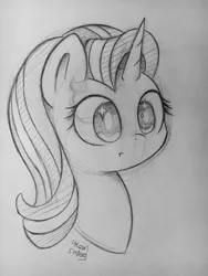 Size: 960x1280 | Tagged: safe, artist:citizensmiley, derpibooru import, starlight glimmer, pony, unicorn, bust, cute, female, glimmerbetes, mare, monochrome, portrait, sketch, solo, traditional art