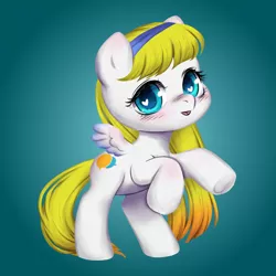 Size: 3000x3000 | Tagged: safe, artist:vitalspark, derpibooru import, oc, oc:june, unofficial characters only, pegasus, pony, chibi, gradient background, headband, heart eyes, solo, wingding eyes