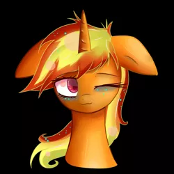 Size: 3000x3000 | Tagged: safe, artist:posionjoke, derpibooru import, oc, unofficial characters only, pony, unicorn, black background, bust, floppy ears, hair, head, portrait, simple background, solo