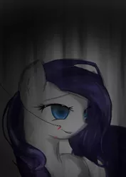 Size: 620x877 | Tagged: semi-grimdark, artist:posionjoke, derpibooru import, rarity, pony, blood, female, fishhook, mare, solo