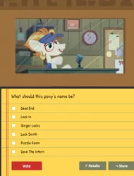 Size: 646x850 | Tagged: safe, derpibooru import, screencap, dave the intern, pony, all bottled up, ginger locks, meta, poll