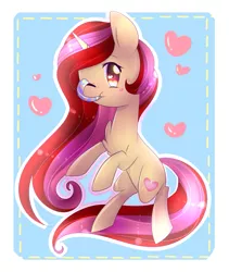 Size: 1011x1200 | Tagged: safe, artist:twily-star, derpibooru import, oc, oc:pretty shine, unofficial characters only, pony, unicorn, chest fluff, female, mare, one eye closed, party horn, solo, wink