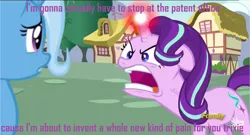 Size: 2676x1440 | Tagged: safe, derpibooru import, edit, edited screencap, screencap, starlight glimmer, trixie, pony, unicorn, all bottled up, death the kid, discovery family logo, female, mare, meme, none piece, ragelight glimmer, vein bulge