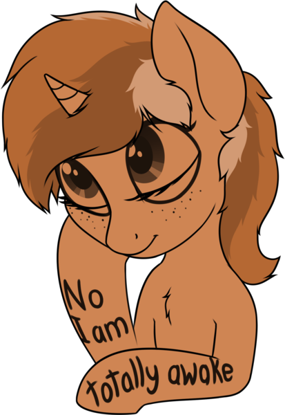 Size: 1485x2160 | Tagged: safe, artist:zippysqrl, derpibooru import, oc, oc:sign, unofficial characters only, pony, unicorn, ask sign, blatant lies, body writing, bust, chest fluff, eyes closed, freckles, hoof on cheek, mute, seems legit, simple background, solo, transparent background