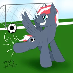 Size: 1500x1500 | Tagged: safe, artist:djose-ohara, derpibooru import, oc, oc:gulf stream, unofficial characters only, pegasus, pony, brother, football, hoofball, soccer field, solo, sports