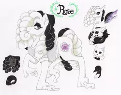 Size: 761x601 | Tagged: safe, artist:frozensoulpony, derpibooru import, oc, oc:rose, unofficial characters only, cat, changeling, earth pony, human, orca, penguin, pony, wolf, clothes, female, mare, reference sheet, shirt, solo, traditional art, unshorn fetlocks