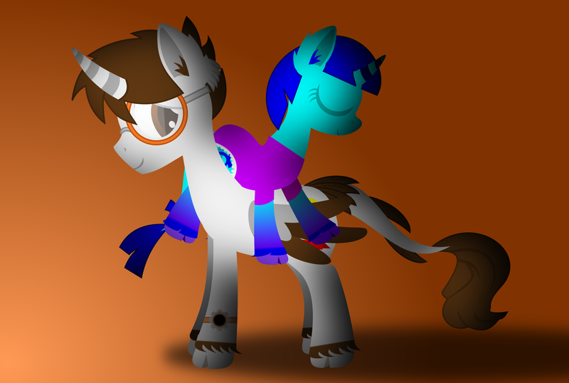 Size: 1947x1309 | Tagged: safe, artist:carloscreations, derpibooru import, oc, oc:alphablue, oc:carlosbrony, unofficial characters only, alicorn, pony, unicorn, gradient background, vector