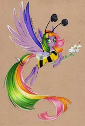 Size: 2088x3095 | Tagged: artist:divinekitten, bee, clothes, costume, derpibooru import, flower, oc, oc:fancy fruit, safe, solo, traditional art, unofficial characters only