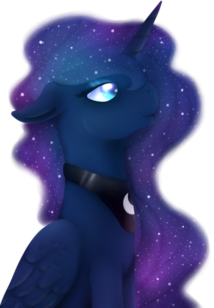 Size: 1024x1475 | Tagged: safe, artist:ayameshiromi, derpibooru import, princess luna, alicorn, pony, floppy ears, galaxy mane, simple background, sitting, solo, transparent background