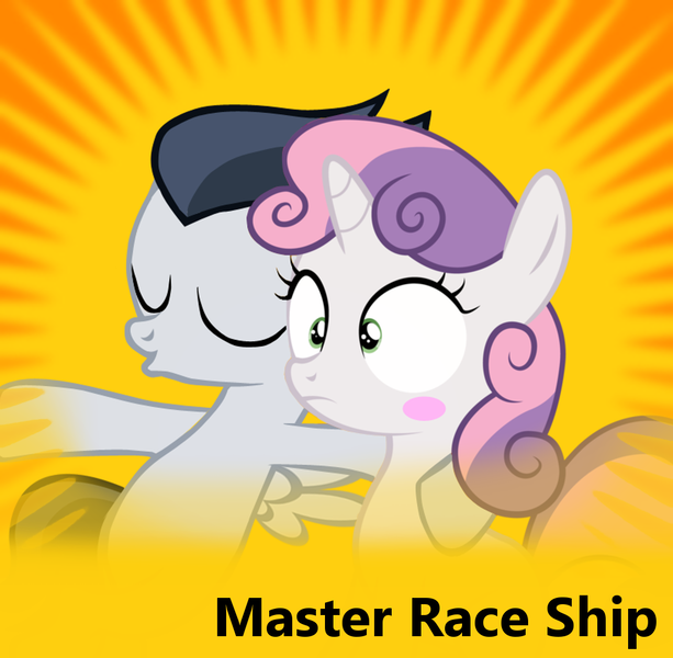 Size: 1050x1028 | Tagged: derpibooru, derpibooru import, female, glorious master race, male, master race, master race ship, meta, rumbelle, rumble, safe, shipping, spoilered image joke, straight, sweetie belle