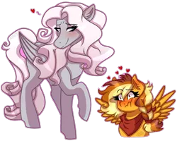 Size: 1482x1185 | Tagged: safe, artist:artistcoolpony, artist:kikirdcz, derpibooru import, oc, oc:autumn apple, oc:orchidea, unofficial characters only, pegasus, pony, blushing, female, heart, lesbian, lidded eyes, mare, oc x oc, shipping, simple background, transparent background