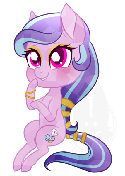 Size: 517x727 | Tagged: safe, artist:koitsune, derpibooru import, oc, oc:succulent scent, unofficial characters only, crystal pony, pony, bangles, blushing, chibi, eyeshadow, female, makeup, mare, solo