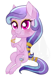 Size: 517x727 | Tagged: safe, artist:koitsune, derpibooru import, oc, oc:succulent scent, unofficial characters only, crystal pony, pony, bangles, blushing, chibi, eyeshadow, female, makeup, mare, solo