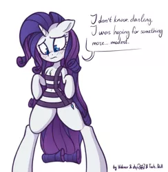 Size: 1122x1148 | Tagged: safe, artist:dsp2003, artist:lalieri, artist:lovepaddles, derpibooru import, rarity, pony, semi-anthro, unicorn, bipedal, blushing, collaboration, colored, dialogue, dressup game, simple background, solo, white background