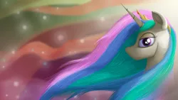 Size: 1920x1080 | Tagged: safe, artist:bcrich40, derpibooru import, princess celestia, pony, bust, portrait, solo, wallpaper, windswept mane