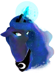 Size: 2174x2887 | Tagged: safe, artist:kumabuns, derpibooru import, princess luna, alicorn, pony, bust, female, floppy ears, magic, mare, portrait, simple background, solo, transparent background