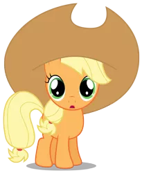 Size: 2457x3000 | Tagged: safe, artist:brony-works, derpibooru import, apple bloom, applejack, pony, magic duel, applejack bloom, cute, female, filly, hat, high res, jackabetes, oversized hat, simple background, solo, transparent background, vector