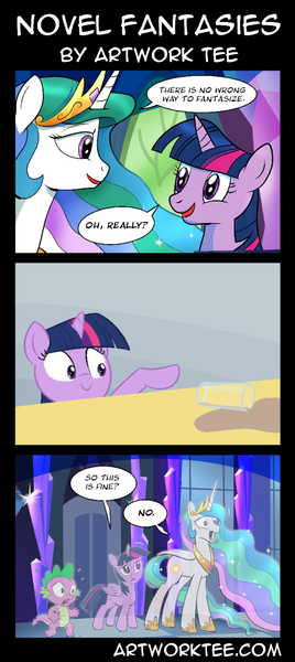 Size: 593x1326 | Tagged: safe, artist:ecartoonman, artist:furseiseki, derpibooru import, edit, princess celestia, spike, twilight sparkle, twilight sparkle (alicorn), alicorn, dragon, pony, celestial advice, chocolate, chocolate milk, comic, dialogue, everything is ruined, exploitable meme, glass, horrified, meme, milk, open mouth, pure unfiltered evil, shivering, shocked, speech bubble, spill, spilled milk, there is no wrong way to fantasize, wide eyes