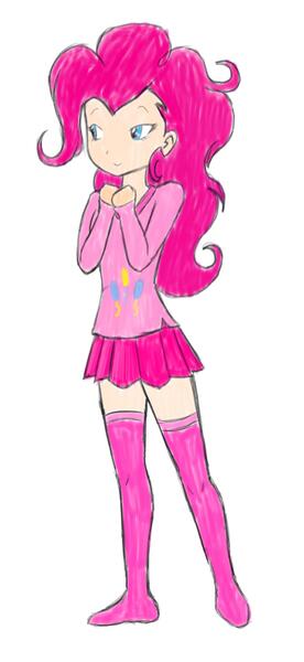 Size: 784x1704 | Tagged: artist:welcometoplok, derpibooru import, human, humanized, missing shoes, pinkie pie, safe, simple background, solo, traditional art, white background, zettai ryouiki